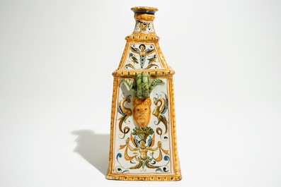 A square Italian maiolica bottle vase, Urbino, 16th C.