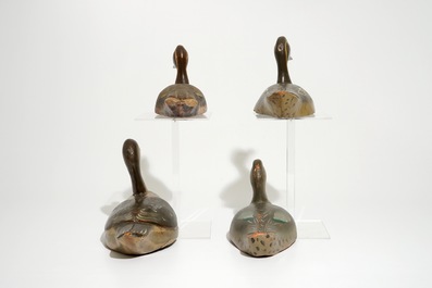 A set of four painted wood decoy ducks, 19th C.