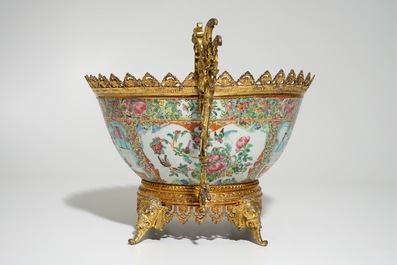 A Chinese gilt-bronze mounted Canton rose medallion bowl, 19th C.