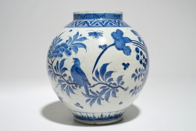 A Japanese blue and white spherical vase with birds among foliage, Edo, 17th C.