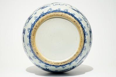 A large Chinese blue and white "dragon" hu vase, 19th C.