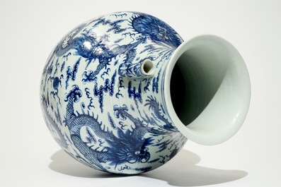 A large Chinese blue and white "dragon" hu vase, 19th C.