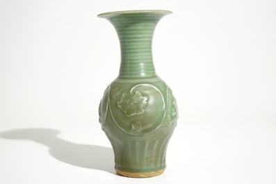 A Chinese Longquan celadon &quot;peony&quot; vase, late Song or Ming