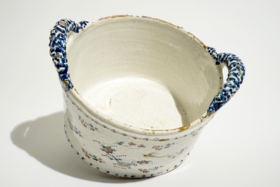 A round Brussels faience cooler with twisted ears, 18th C.