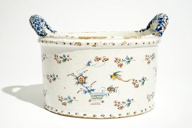 A round Brussels faience cooler with twisted ears, 18th C.