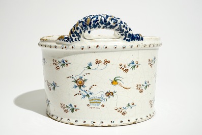 A round Brussels faience cooler with twisted ears, 18th C.