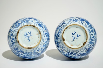 A pair of blue and white double gourd vases in Dutch Delft style, France or The Netherlands, 19th C.