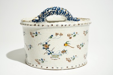 A round Brussels faience cooler with twisted ears, 18th C.