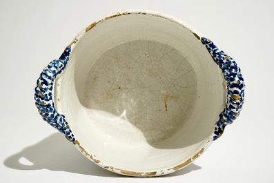 A round Brussels faience cooler with twisted ears, 18th C.