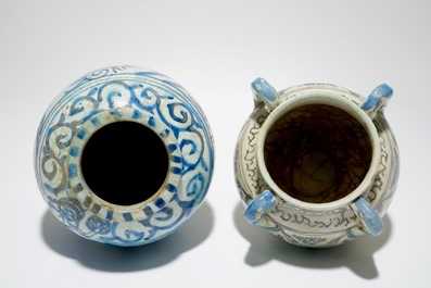 Two interesting Islamic fritware pottery vases, prob. Syria, 18th C.