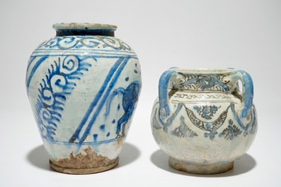 Two interesting Islamic fritware pottery vases, prob. Syria, 18th C.