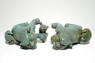 A pair of large Chinese buddhist lions with robin's egg glaze, 19th C.