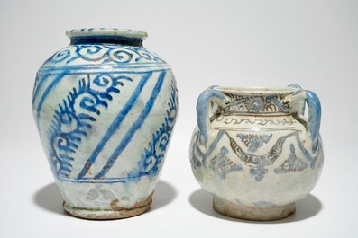 Two interesting Islamic fritware pottery vases, prob. Syria, 18th C.