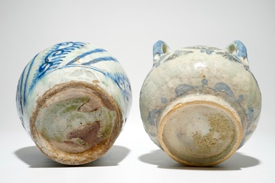 Two interesting Islamic fritware pottery vases, prob. Syria, 18th C.