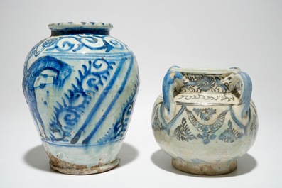 Two interesting Islamic fritware pottery vases, prob. Syria, 18th C.