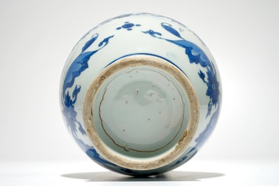 A Chinese blue and white jug with landscape design, Transitional period, Chongzhen