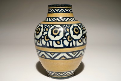 A stoneware vase with stylised flowers, Charles Catteau for Boch Fr&egrave;res Keramis, ca. 1924