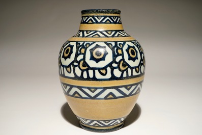 A stoneware vase with stylised flowers, Charles Catteau for Boch Fr&egrave;res Keramis, ca. 1924