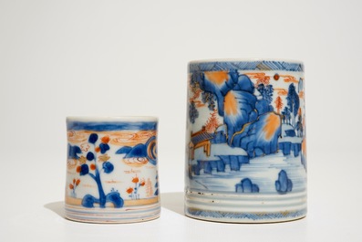Two Chinese Imari mugs with landscape designs, Qianlong