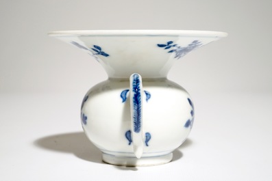 A Chinese blue and white spittoon with floral design, Qianlong