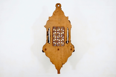 A Syrian wall bracket of wood inlaid with mother of pearl, 19/20th C.