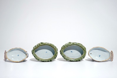 A pair of polychrome Dutch Delft butter tubs shaped as plovers, 18th C.