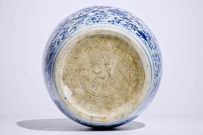 A Chinese blue and white lotus scroll vase, Ming, Wanli