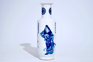 A Chinese blue and white &quot;Wu Shuang Pu&quot; rouleau vase, 19/20th C.
