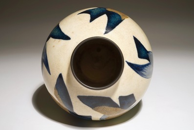 A rare stoneware vase with stylised birds, Charles Catteau for Boch Fr&egrave;res Keramis, ca. 1930