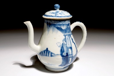 A Chinese blue and white teapot with design of figures, Yongzheng