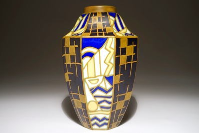 A geometric Art Deco vase, Maurice Delvaux and Charles Catteau for Boch Fr&egrave;res Keramis, dated 1929