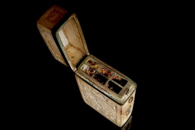 A Chinese mother of pearl cigarette box with relief design, 19th C.