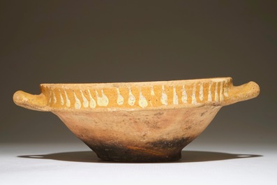 A large earthenware porringer, Northern Netherlands, early 17th C.