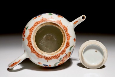 A Chinese bullet-shaped verte-imari floral teapot, Kangxi