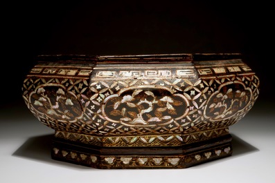 A Chinese lacquer and mother of pearl box, 18th C.