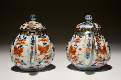 A pair of Chinese silver-mounted gilt Imari-style teapots and covers, Kangxi