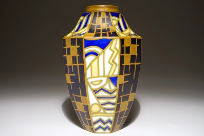 A geometric Art Deco vase, Maurice Delvaux and Charles Catteau for Boch Fr&egrave;res Keramis, dated 1929