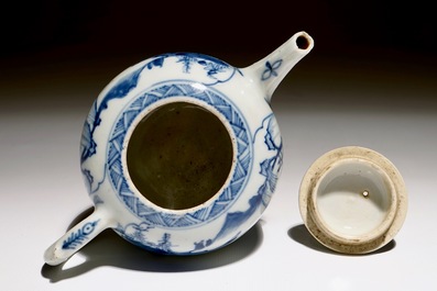 A Chinese blue and white teapot with a sage on a donkey, Kangxi