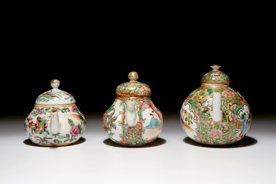 Three Chinese Canton teapots, 19th C.