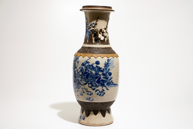 A Chinese blue and white Nanking vase with design of warriors, 19th C.
