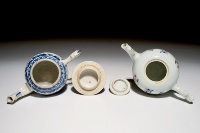 Two Chinese teapots and covers in blue and white and famille rose, Qianlong