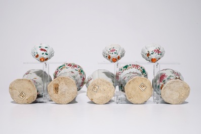 A five-piece Chinese famille rose garniture with floral design, Qianlong