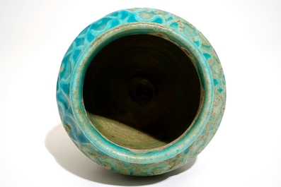 A turquoise and blue glazed calligraphy vase, Kashan, Iran, 12/13th C.