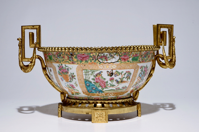 A large Chinese Canton famille rose ormolu-mounted bowl, 19th C.