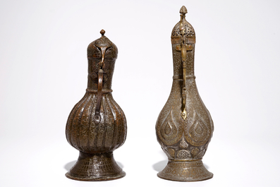 Two large engraved brass jugs, Iran and Central Asia, 17/18th C.