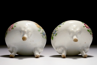 A pair of Chinese famille rose tripod salts, Qianlong
