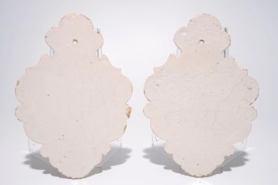 A pair of polychrome Makkum Dutch Delft wall appliques, 19/20th C.