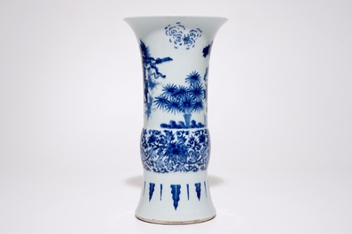 A Chinese blue and white gu vase in the Transitional style, 19/20th C.