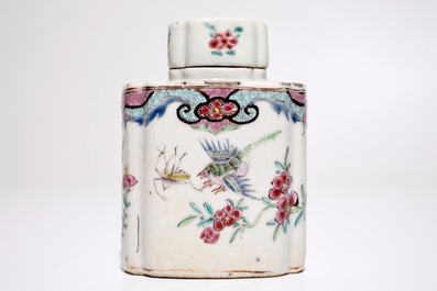 A Chinese hexagonal famille rose tea caddy, Qianlong