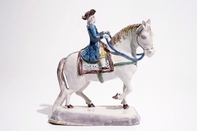 A polychrome model of a horse and rider, Dutch Delft or Northern-French, 18th C.